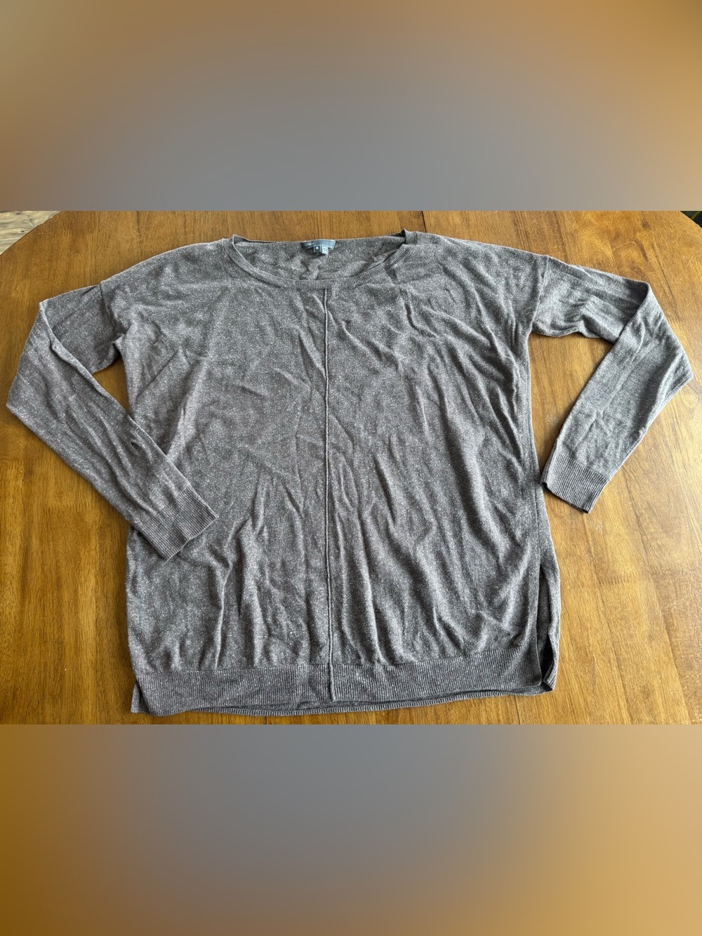 VINCE Brown Speckled Center-Seam Sweater